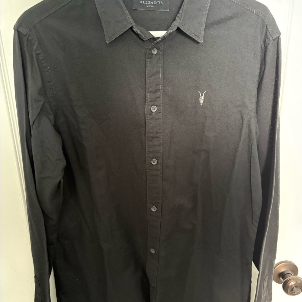 All Saints Men's Charcoal Button Down Shirt